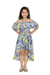 Blue and Yellow Printed Jumpsuit with Shorts and Trail